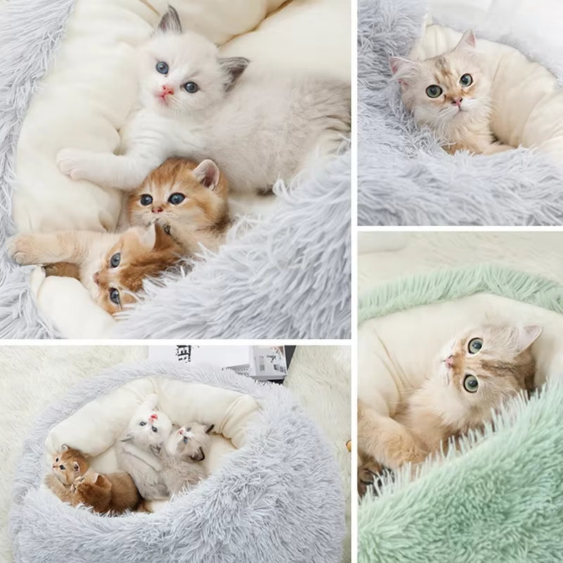 Premium 2-in-1 Winter Plush Cat Bed and Cushion - Cozy Nest for Small Dogs and Cats