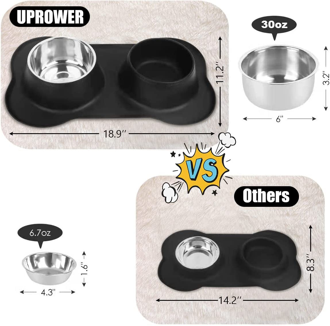 Dog Bowls Stainless Steel Dog Bowl with No Spill Non-Skid Silicone Mat 53 Oz Feeder Bowls Pet Bowl for Dogs Cats and Pets