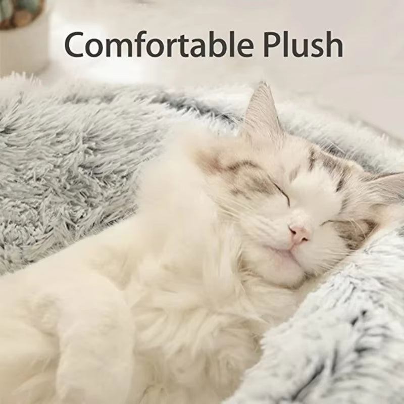 Premium 2-in-1 Winter Plush Cat Bed and Cushion - Cozy Nest for Small Dogs and Cats