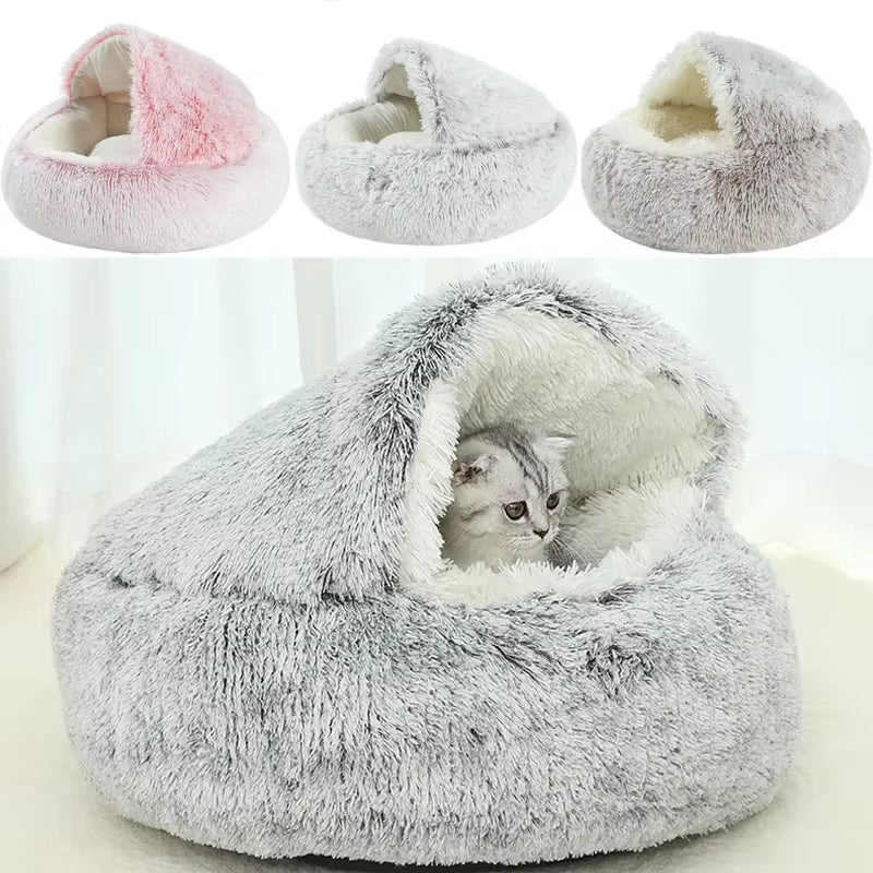 Premium 2-in-1 Winter Plush Cat Bed and Cushion - Cozy Nest for Small Dogs and Cats