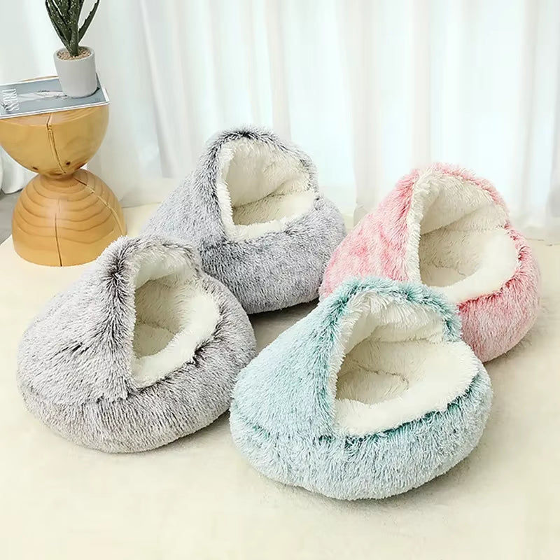 Premium 2-in-1 Winter Plush Cat Bed and Cushion - Cozy Nest for Small Dogs and Cats