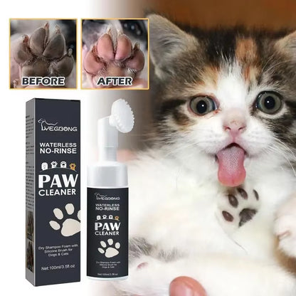 100Mlpaw Waterless Pet Shampoo and Deep Cleanser Foam for Dogs and Cats with Brush for Rinse-Free Paw Cleaning